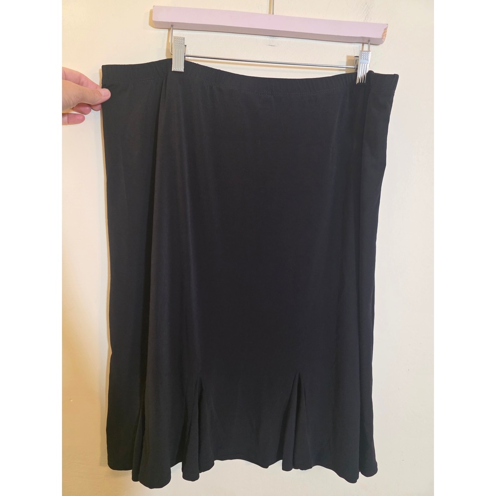 Susan Graver Liquid Knit Godet Hem Skirt Black Plus Size 1X Elastic Waist